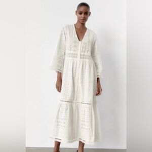 Zara White Eyelet Maxi Dress